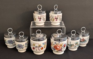 lot 76 image: LR - Vintage Royal Worcester Egg Coddlers - 8-Piece Porcelain Set, Made in England