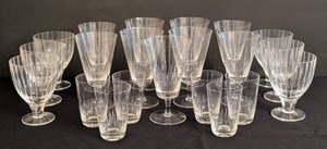 lot 100A image: K - Vintage Etched Glassware Set - Assorted Stemware & Tumblers