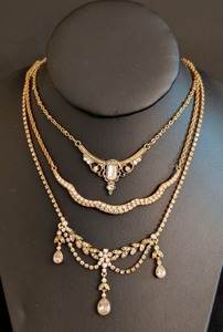 lot 101 image: K - Rhinestone Costume Necklace Set - 3-Piece Vintage Gold-Tone