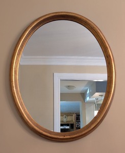 lot 130 image: Oval Gold Painted Wood Wall Mirror Distressed Finish