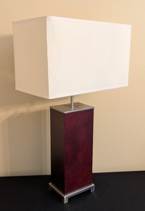 lot 161 image: LR - Table Lamp, Dark Wood Rectangular Base with White Shade