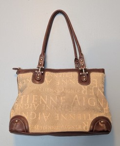 lot 172 image: B2 - Etienne Aigner Tote Bag - Beige Canvas with Brown Leather Trim