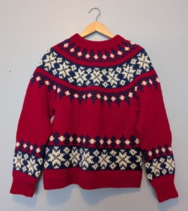 lot 175 image: B2 - Made in Salzburg Vintage Red Wool Sweater - Nordic Fair Isle Knit, Womens
