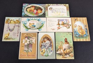 lot 216 image: LR - Vintage Easter Postcards - 9-Card Set