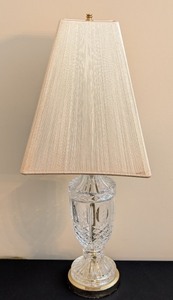 lot 221 image: LR - Crystal Table Lamp - Cut-Crystal Base, Beige Pleated Shade