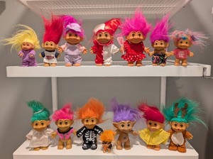 lot 234 image: MB - 14 Vintage Troll Dolls - Tallest 5 Inches - Colorful Hair & Outfits