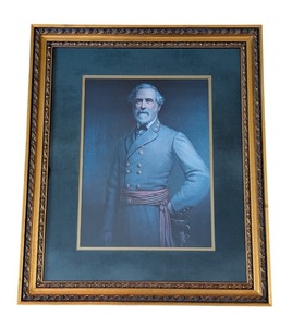 lot 97A image: Framed Robert E. Lee Portrait Print Ornate Gold Frame