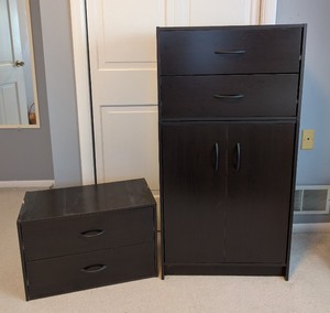 lot 257 image: Two-Piece Storage Dresser Set - Tall Cabinet & 2-Drawer Chest