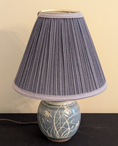 lot 276 image: Stoneware Table Lamp - Blue Glaze with White Bamboo Motif