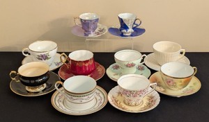 lot 280 image: Vintage Teacups Assorted Styles - Norcrest, Adderley, Elizabethan, Rosina, Fine Bone China