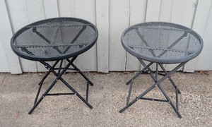 lot 313 image: Pair of Round Metal Patio Tables