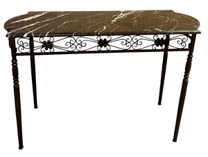 lot 8H image: Marble Top Console Table with Wrought Iron Base