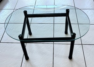 lot 41H image: Glass Coffee Table - Oval Top, Black Metal Frame