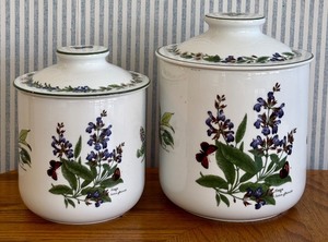 lot 45H image: Worcester Herbs Porcelain Canisters - 2-Piece Set