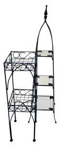 lot 52H image: Metal Plant Stands - Tall Arch with Glass Shelves & Blue Wire Display Stand (2-Piece Set)
