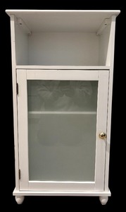 lot 93H image: MBR - White Powder Room Cabinet with Frosted Glass Door