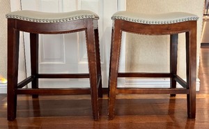 lot 148H image: O - Pair of Saddle Stools with Nailhead Trim