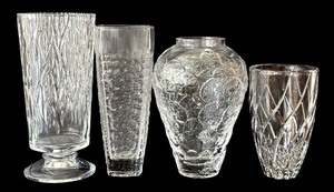lot 158H image: SR - Four Vintage Decorative Vases including a Towle 24% Lead Crystal Vase, Princess House Fantasia Vase and More