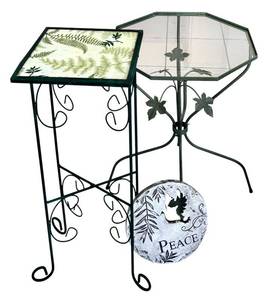 lot 197H image: SR - Two Decorative Metal Plant Stands and Peace Paver