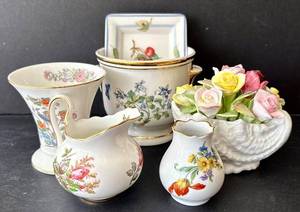 lot 297H image: K - Coalport Bone China 6-Piece Porcelain Set - Floral & Peacock Motifs