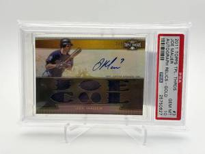 2011 Topps Triple Threads Joe Mauer Autograph Relics Gold Card RARE JERSEY NUMBER MATCH Card is Serial #d 79 (Mauers Jersey Number is 7) Card is Graded PSA Gem Mint 10