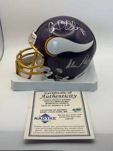 Purple People Eaters Autographed Mini Helmet Minnesota Vikings Legends Jim Marshall, Carl Eller, Alan Page, Gary Larsen, Authenticated Autographs, Comes in Original Case