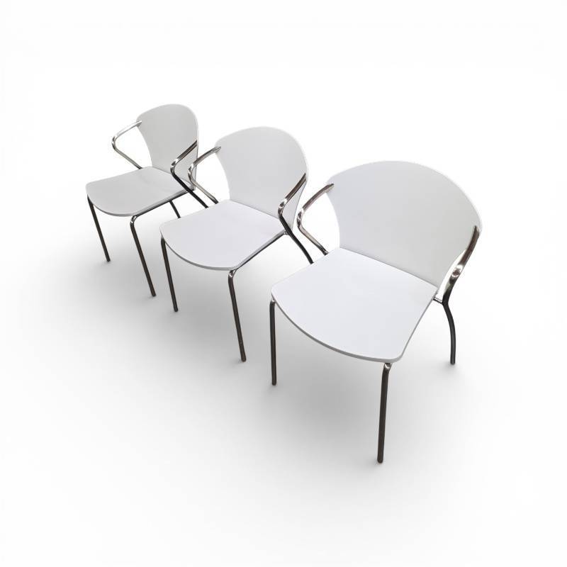 lot 153 image: 3 White Chrome Bernhardt Stacking Chairs