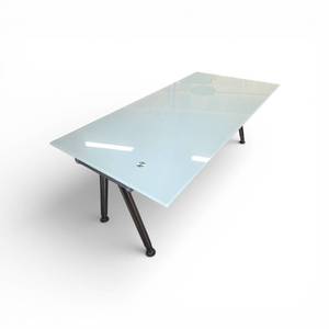 lot 37 image: Adjustable Height Glass & Chrome Desk  Table
