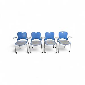 lot 236 image: Set of 4 Herman Miller Caper Stacking Chairs on Wheels