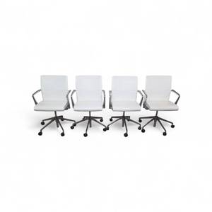 lot 250 image: 4 Stylex Sava conference chair with a white upholstered seat and polished aluminum arms