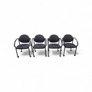 lot 293 image: Set of 4 Black Steelcase Stacking Chairs