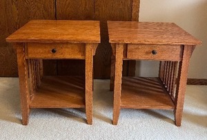 lot 4 image: Solid Wood Mission Style End Tables with Drawers - Set of 2