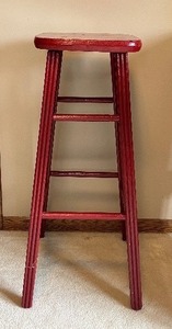 lot 5 image: Red Painted Stool, 30-Inch Counter Height, Ladder-Style Rungs