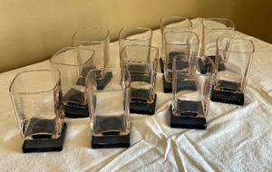 lot 19 image: Square Glasses with Lavender Hue and Dark Blue Base - Set of 11