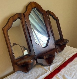 lot 20 image: Wall-Mounted Wooden Vanity Mirror with Side Shelves