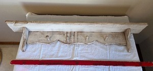 lot 21 image: Wall Shelf - Rustic Farmhouse Scalloped Front Edge, Whitewashed Wood Display