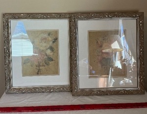 lot 23 image: Pair of Ornate Framed Floral Prints - Vintage Rose Artwork