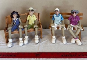 lot 24 image: Manning Limited Edition Figurines - 4-Piece Sitting Elderly Couple Set