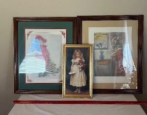 lot 25 image: Vintage Framed Prints - 3 Victorian Girl Portraits in Frames