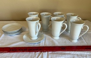 lot 38 image: White Ceramic Mugs with Saucers