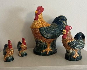 lot 66 image: HOME Rooster Figurines - Ceramic Chicken Sculptures, 4-Piece Set