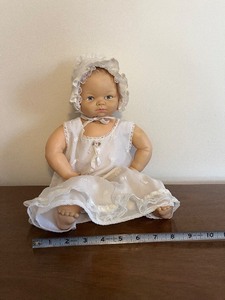 lot 85 image: Cameo Baby Doll - 12 Inch Tall in White Lace Dress & Bonnet
