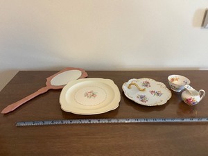 lot 90 image: Royal Chelsea Floral Tea Set - English Bone China, Made in England (Cups, Plates, Creamer)