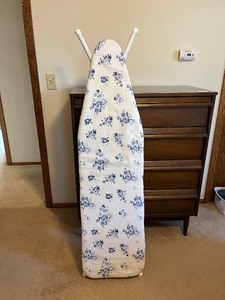 lot 119 image: Ironing Board - White Frame, Blue Floral Cover, Full-Size, Folding Design