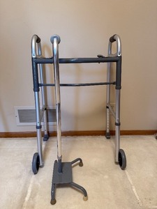 lot 143 image: Rollator Walker - 4-Wheel Aluminum Frame with Padded Hand Grips