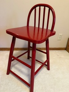 lot 148 image: Red Wooden Stool with Arch Backrest and 4 Slats