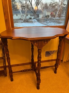 lot 188 image: Vintage Console Table with Serpentine Edge, Carved Rosette Details, Turned Legs