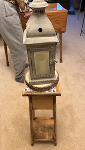 lot 192 image: Rustic Metal Lantern with Glass Panels - Candle Inside, Vintage Decor