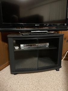 lot 201 image: Black Glass-Front TV Entertainment Console