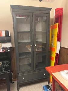 lot 207 image: Display Cabinet - Glass-Front, Gray Finish, 2-Drawer Base